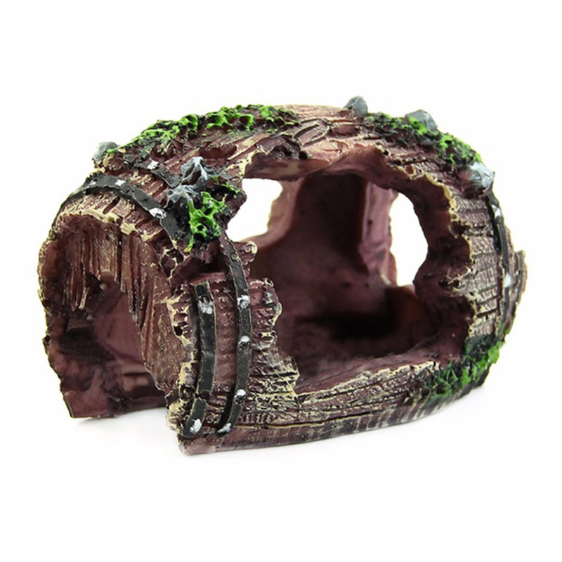 Marine Aquarium Aquascape - Aquarium Artificial Barrel Cave Resin Ornaments